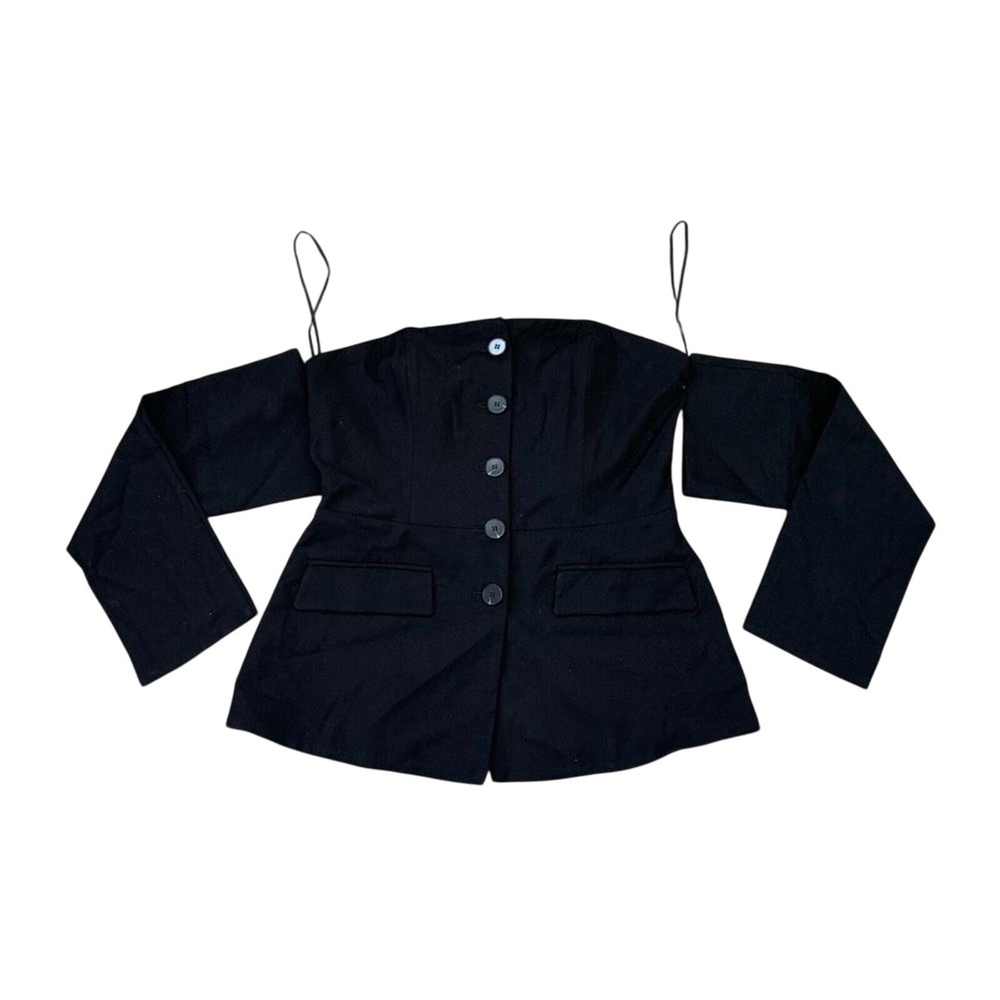 NWT Kianna Magelaki Abril Off‎ Shoulder Black Button Blazer Top Women's 10